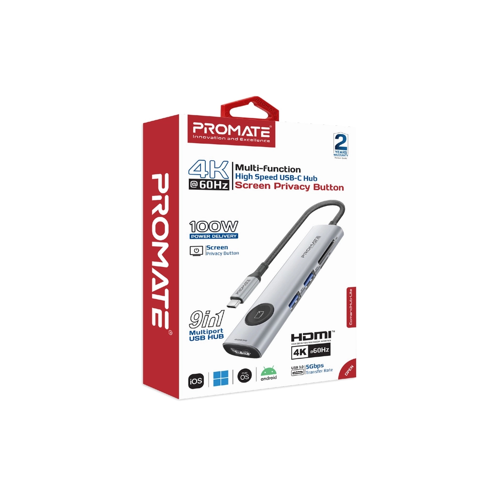 Концентратор Promate USB-C 9-in-1 Promate comandhub-lite (comandhub-lite) - зображення 8