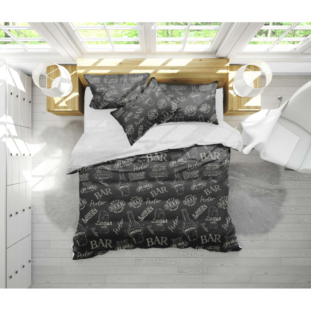 Постільна білизна MirSon Бязь 17-0510 Beer Bar blac Сімейний 160x220 (2200003631722) - зображення 1