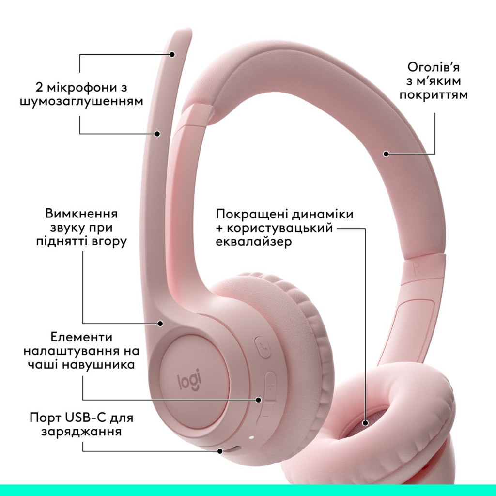 Навушники Logitech Zone 300 Bluetooth Rose (981-001412) - зображення 6