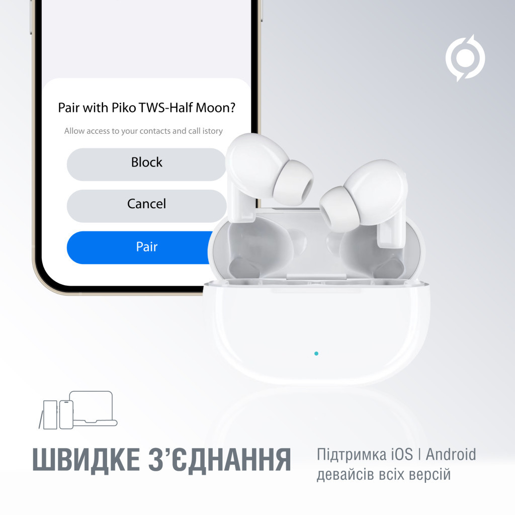 Навушники Piko TWS-HalfMoon White (1283126583391) - зображення 4