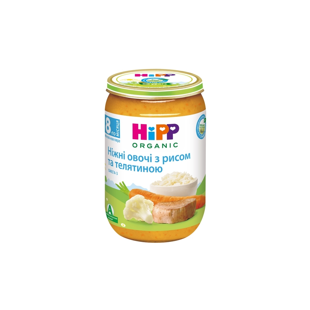 Дитяче пюре HiPP Organic Ніжні овочі з рисом і телятиною, 220 г (9062300108689) - зображення 1