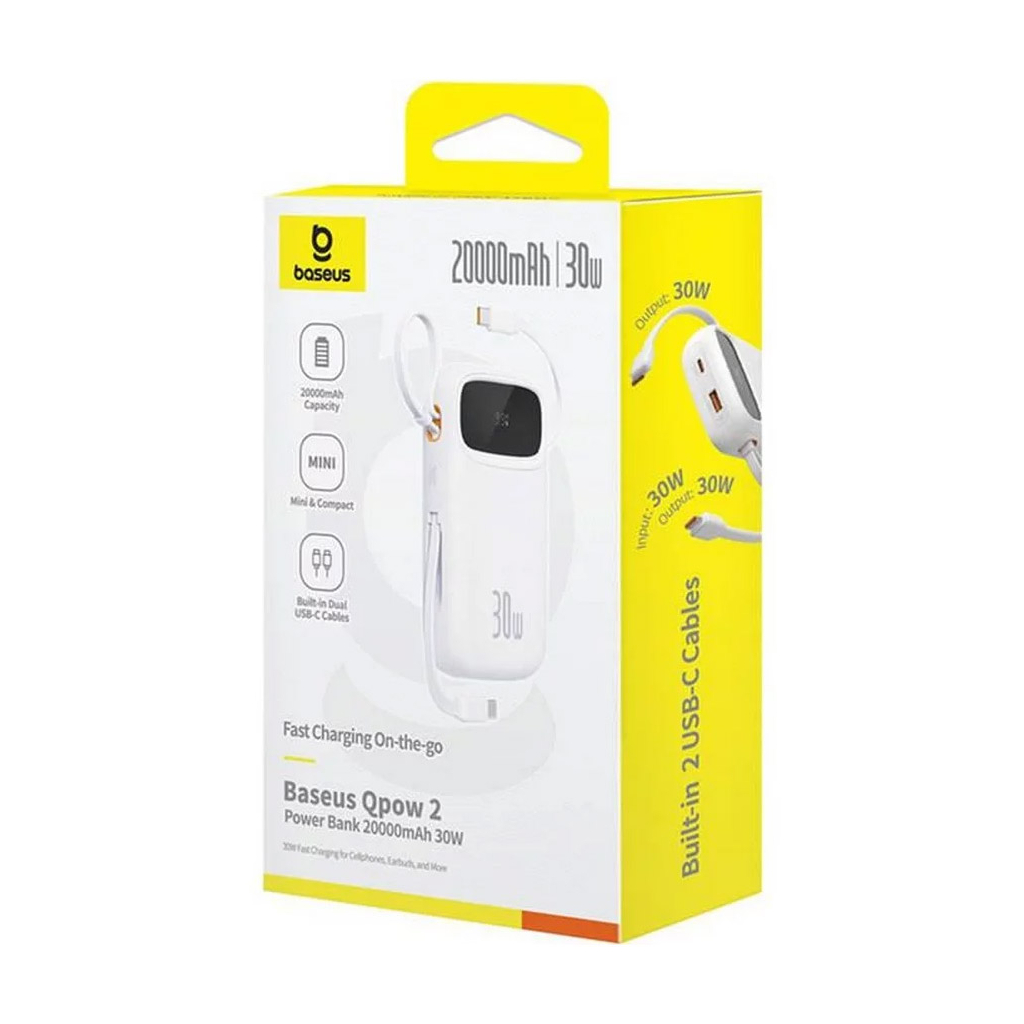 Батарея універсальна Baseus QPow2 20000mAh 30W, with 2*Type-C Cable, White (P10055009213-00) - зображення 7
