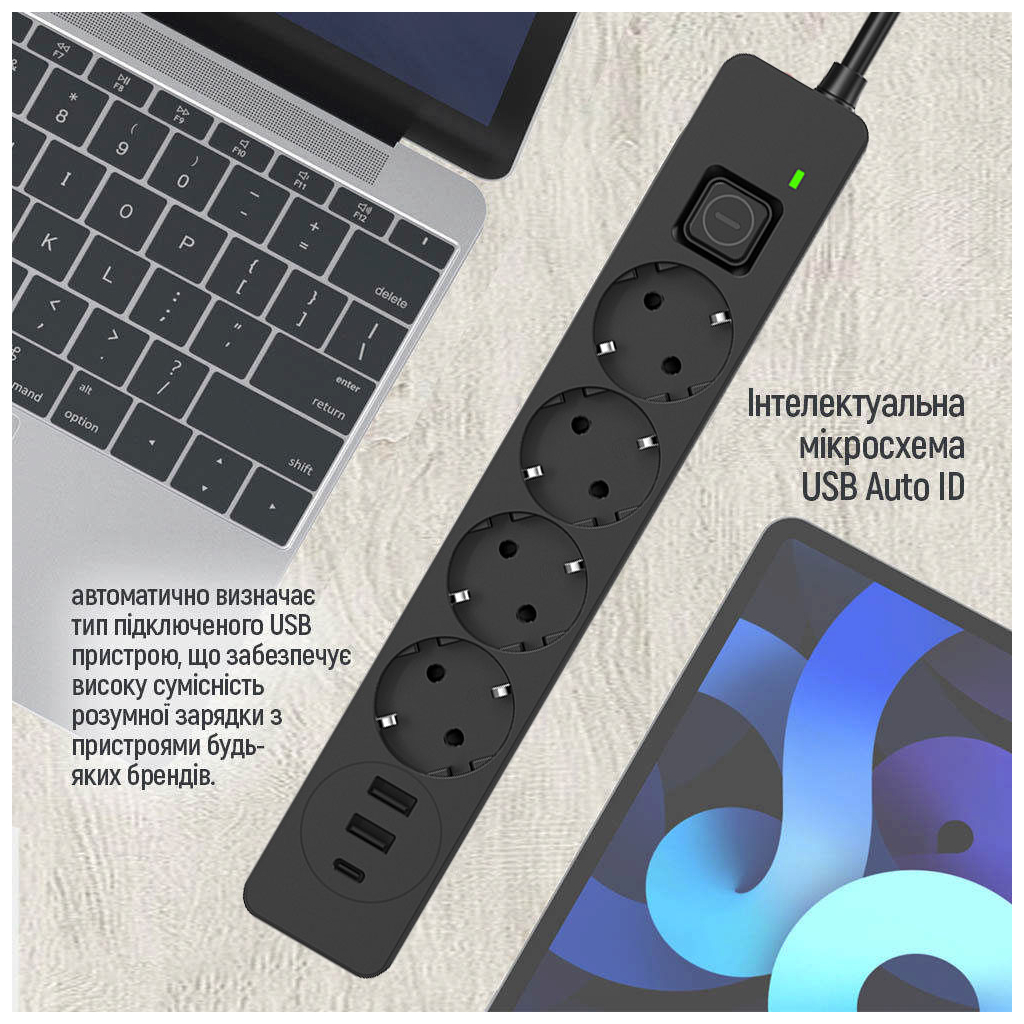 Мережевий фільтр живлення ColorWay CW-CHE432PDB, 4 розетки/3USB 2M (CW-CHE432PDB) - зображення 8