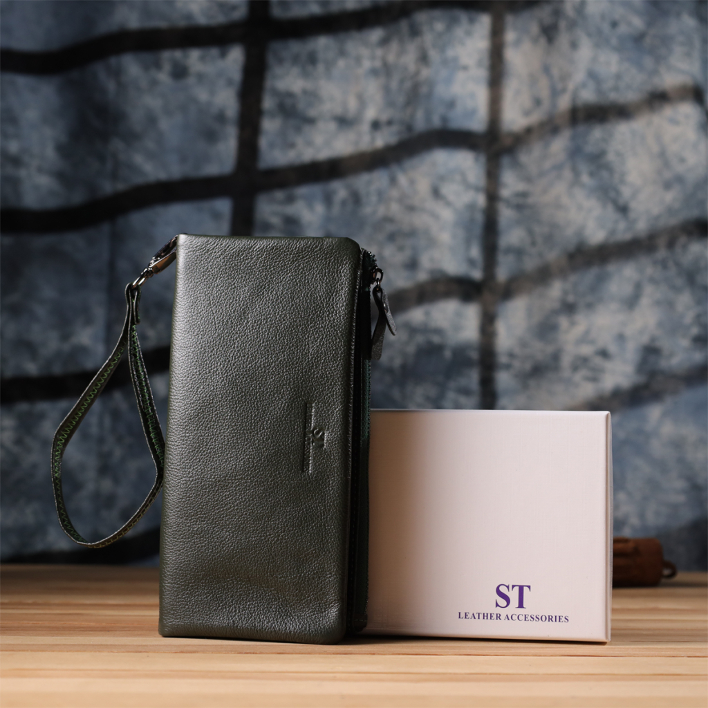 Гаманець ST Leather З натуральної шкіри Зелений (23104) - зображення 11