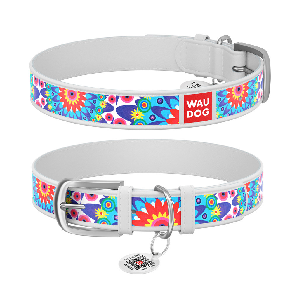 Нашийник для тварин WAUDOG Design з QR паспортом "Квіти" XS Ш 12 мм Д 21-29 см білий (376015) - зображення 1