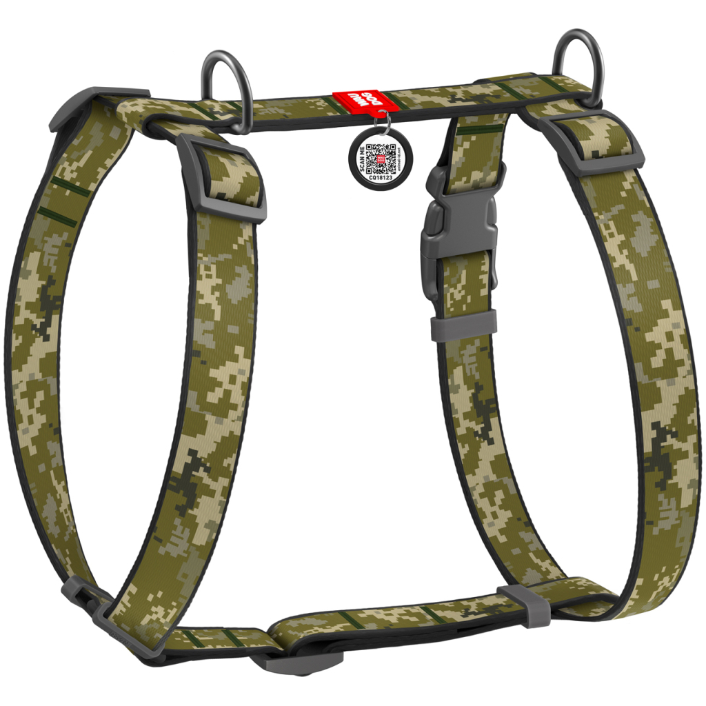 Шлея для собак WAUDOG Nylon з QR паспортом анатомічна H-подібна "Мілітарі" M (321-4026) - зображення 1
