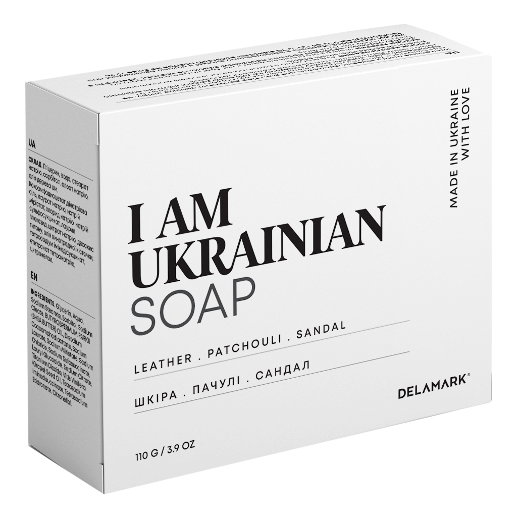 Тверде мило DeLaMark I Am Ukrainian Шкіра-Пачулі-Сандал 110 г (4820152333285) - зображення 1