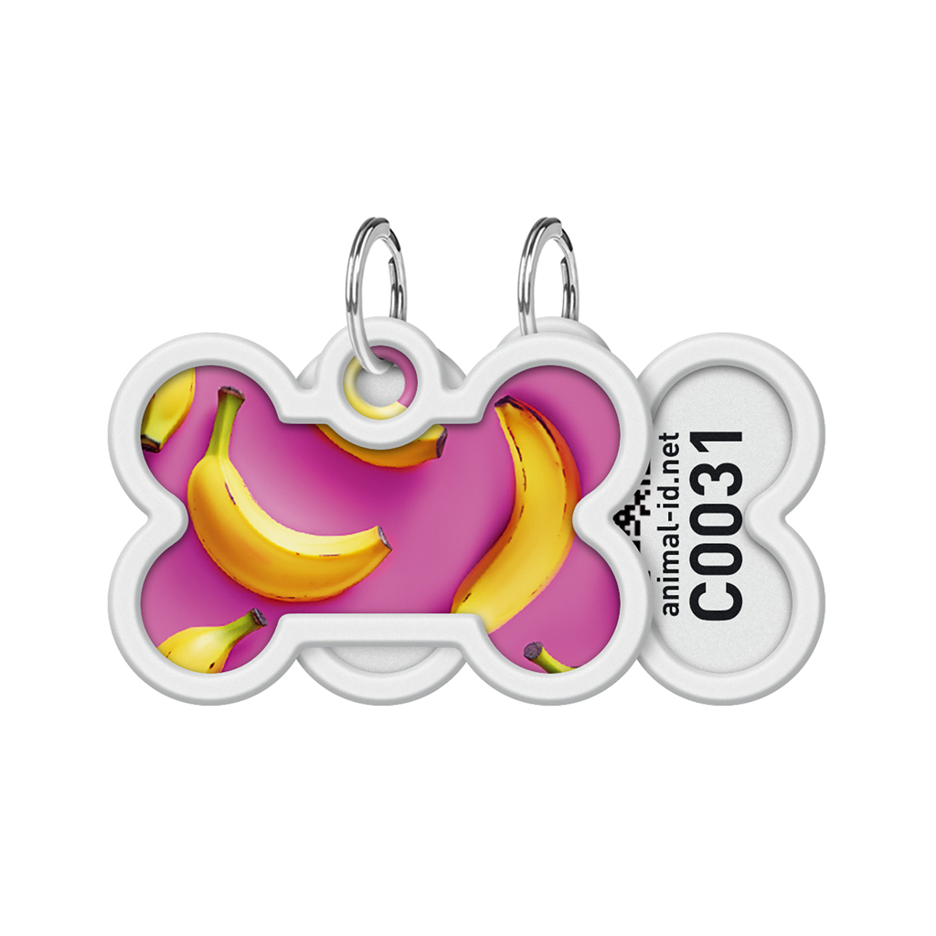 Адресник для тварин WAUDOG Smart ID з QR паспортом "Банани на рожевому", кістка 40х28 мм (231-4055) - зображення 1