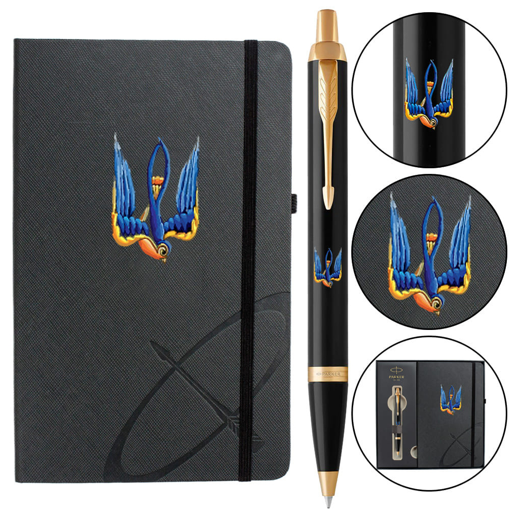 Ручка кулькова Parker IM 17 UKRAINE Black GT BP Тризуб-Ластівка + блокнот Parker + подар.упаковка GIFT24 (22032b24_T1230u) - изображение 1