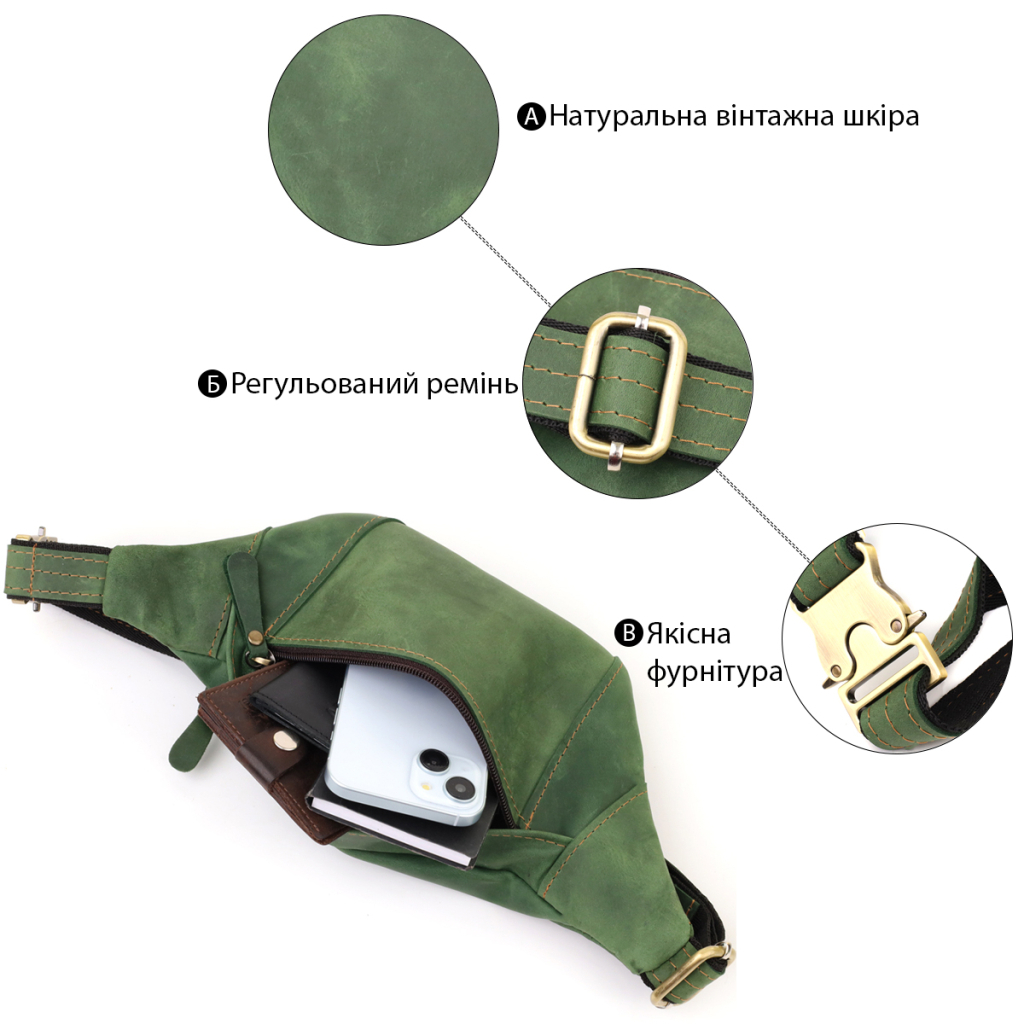 Сумка Shvigel З натуральної шкіри Зелена (23124) - зображення 4