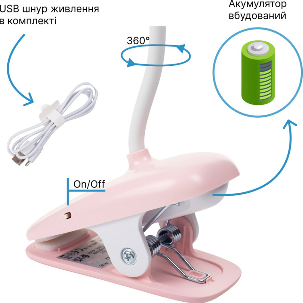Настільна лампа Philips Donutclip 3Вт 4000K 1200мАг USB-A рожевий (929003179607) - зображення 6