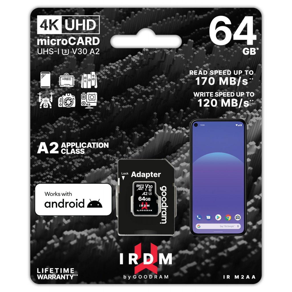 Карта пам'яті Goodram 64GB microSDXC class 10 UHS I U3 A2 (IR-M2AA-0640R12) - зображення 2