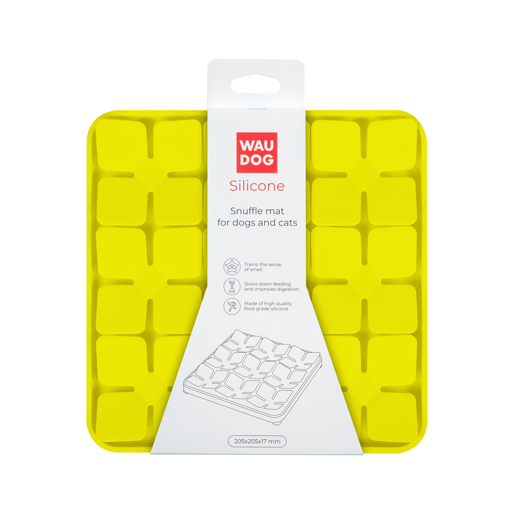 Універсальний посуд для тварин WAUDOG Silicone Килимок для пошуку корму 20х20х1.7 см жовтий (23518) - зображення 2