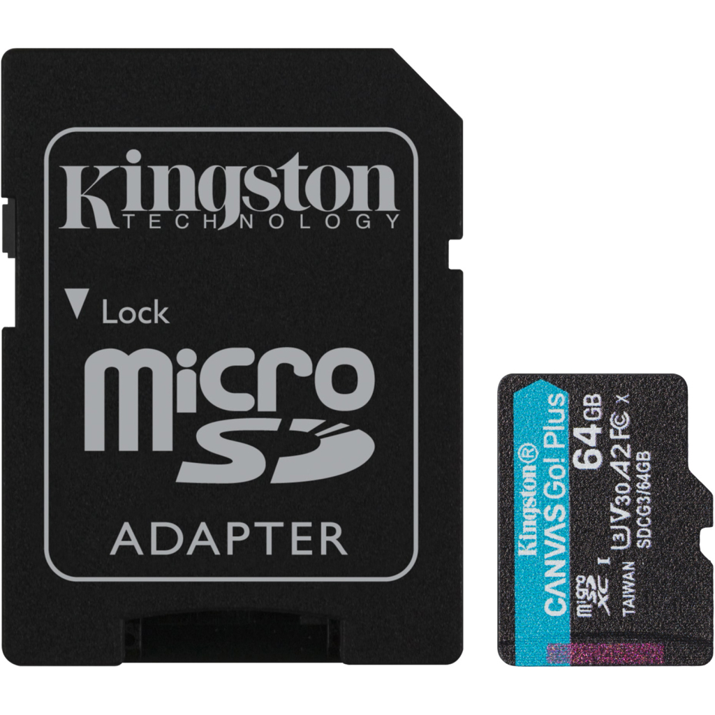 Карта пам'яті Kingston 64GB microSDXC class 10 UHS-I U3 A2 Canvas Go Plus (SDCG3/64GB) - зображення 1