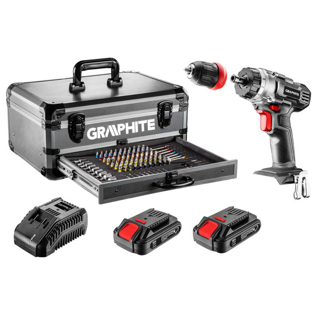 Шуруповерт Graphite Energy + SET, 18В, 2х2.0 Ач, 109ед. кейс (58G022-PS15) - зображення 10
