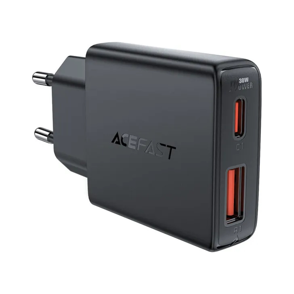 Зарядний пристрій Acefast 2xUSB 30W (USB-C+USB-A) Gan A69 ultra-thin Fast Charger Black (6974316282709) - зображення 1