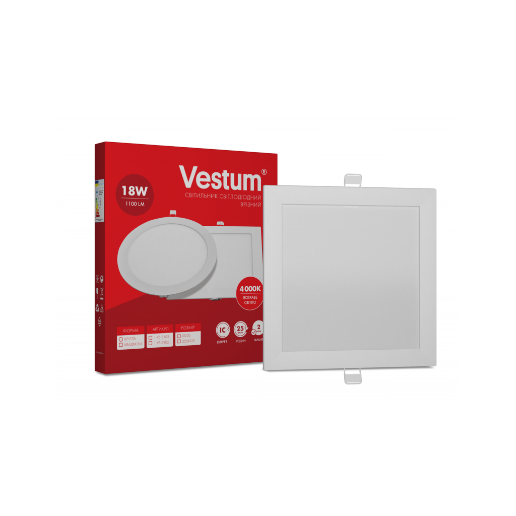 Світильник Vestum LED квадратный 18W 4000K 220V (1-VS-5205) - зображення 1