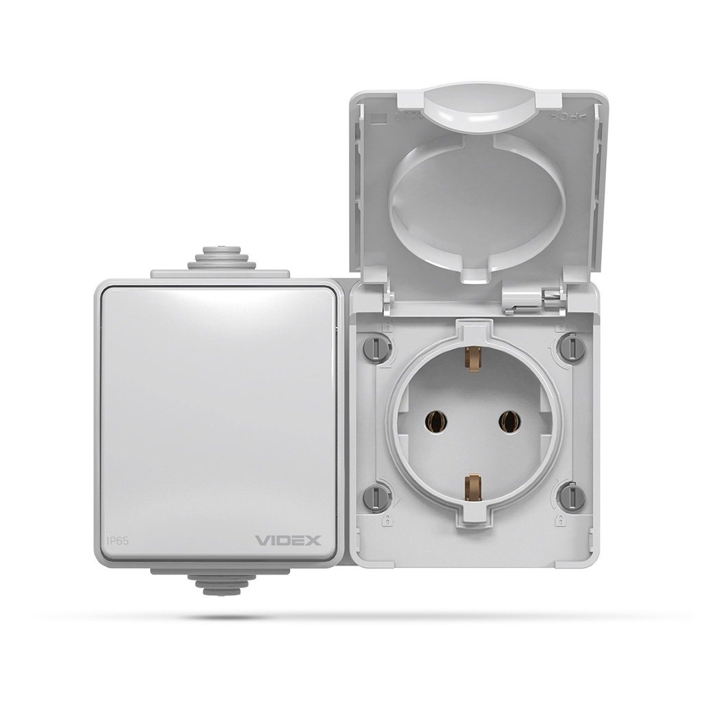 Вимикач Videx BINERA IP65 зовнішня 1ая із заземленням (VF-BNW3-G) - изображение 2