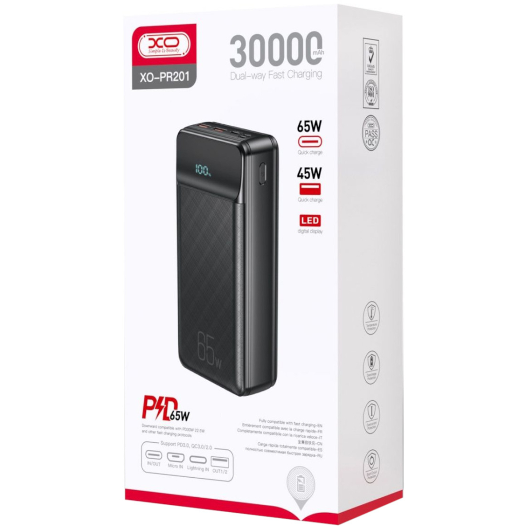 Батарея універсальна XO 30000mAh, PD/65W for laptop, QC/22.5W, black (PR201_Black) - зображення 2
