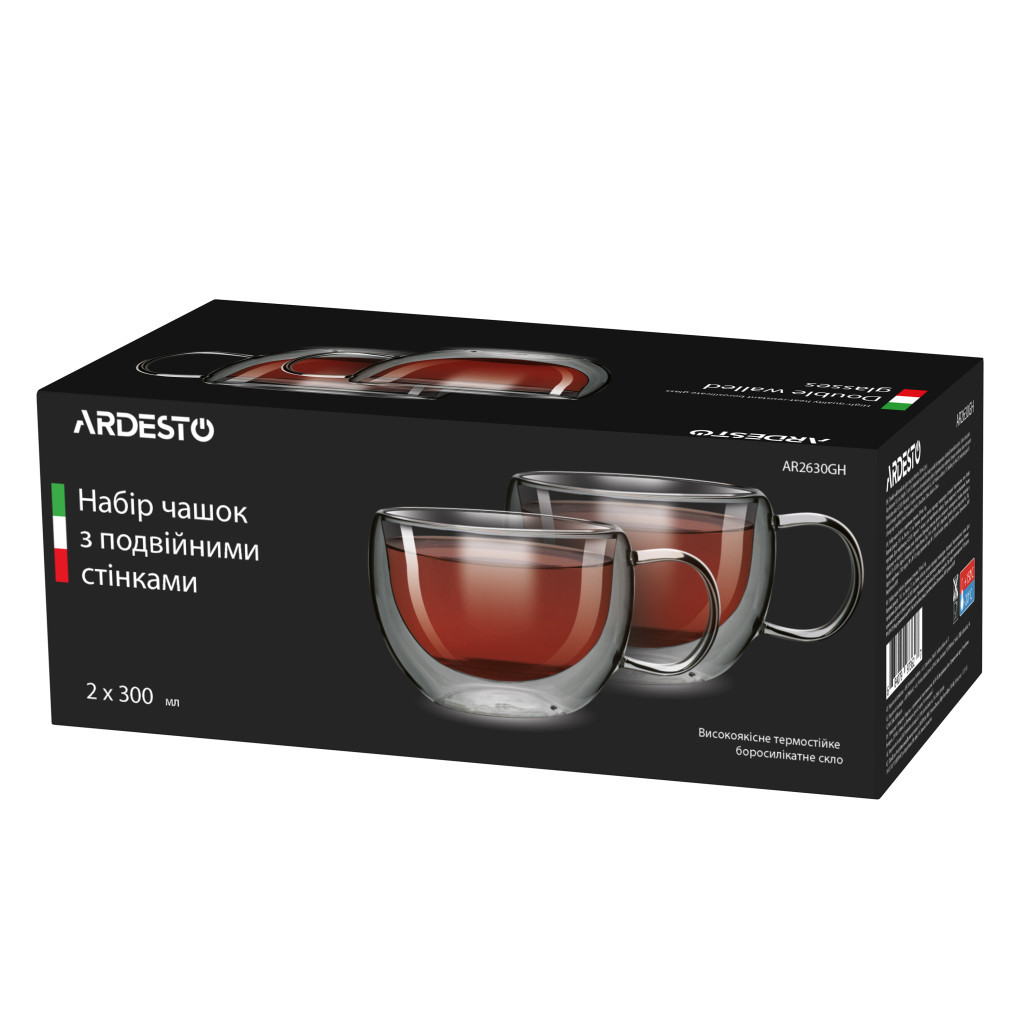 Набір чашок Ardesto 300 мл H 7,5 см 2 шт (AR2630GH) - зображення 2