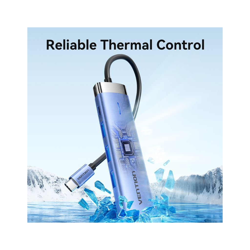 Концентратор Vention USB 3.1 Type-C to HDMI/USB 3.0x3/PD 100W Blue Aluminum Alloy Hub 5-in-1 (TGESB) - изображение 8