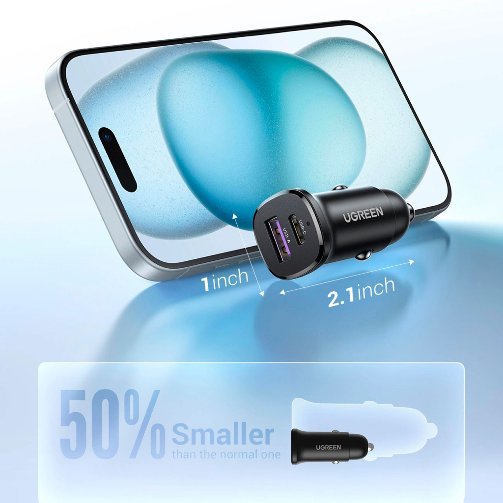 Зарядний пристрій Ugreen 2xUSB 30W (USB-A + USB-C) QC 4.0 Сіра (EC305) (25845) - зображення 5