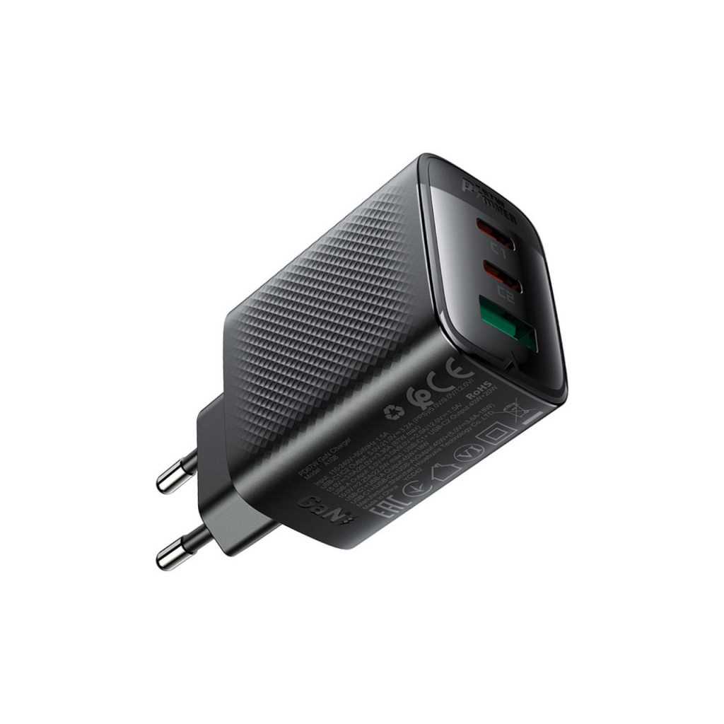 Зарядний пристрій Acefast 2xUSB-C + 1xUSB 67W GaN black (6974316284048) - зображення 4