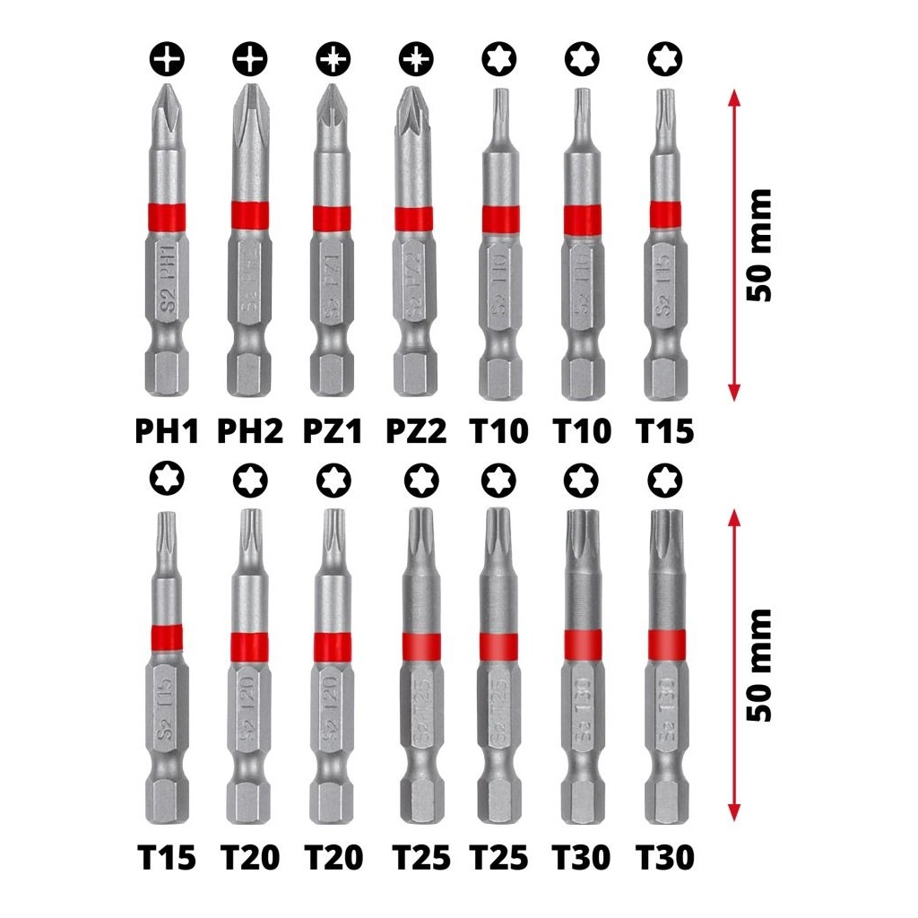 Набір біт Einhell 42шт, HEX, PH, PZ, Torx, 50мм, кейс (118953) - зображення 6