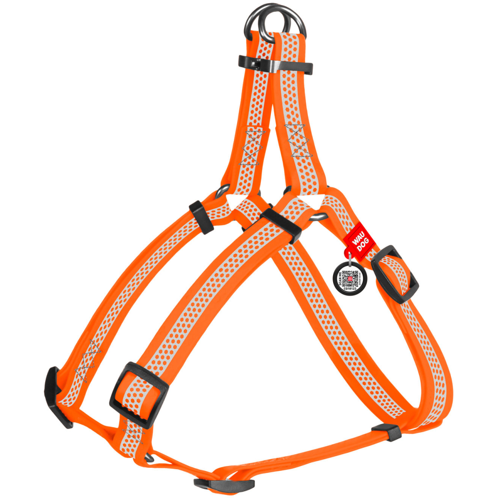 Шлея для собак WAUDOG Waterproof з QR паспортом XS Ш 15 мм Д 30-39 см помаранчева (26214) - зображення 1