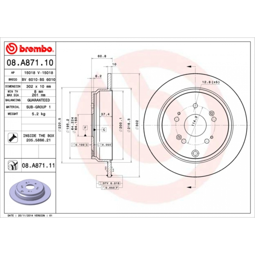 Гальмівний диск Brembo 08.A871.10 - зображення 1