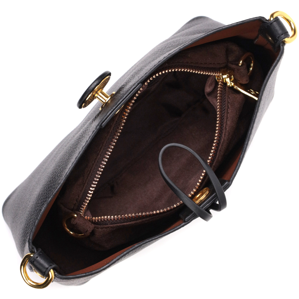 Сумка Vintage Жіноча із застібкою ґудзиком з натуральної шкіри Чорна (22319) - зображення 6