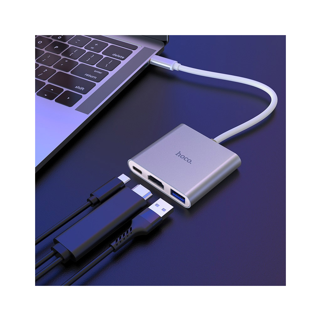 Концентратор HOCO USB-C to USB3.0+HDMI+PD HB14 Silver (6931474725790) - зображення 8
