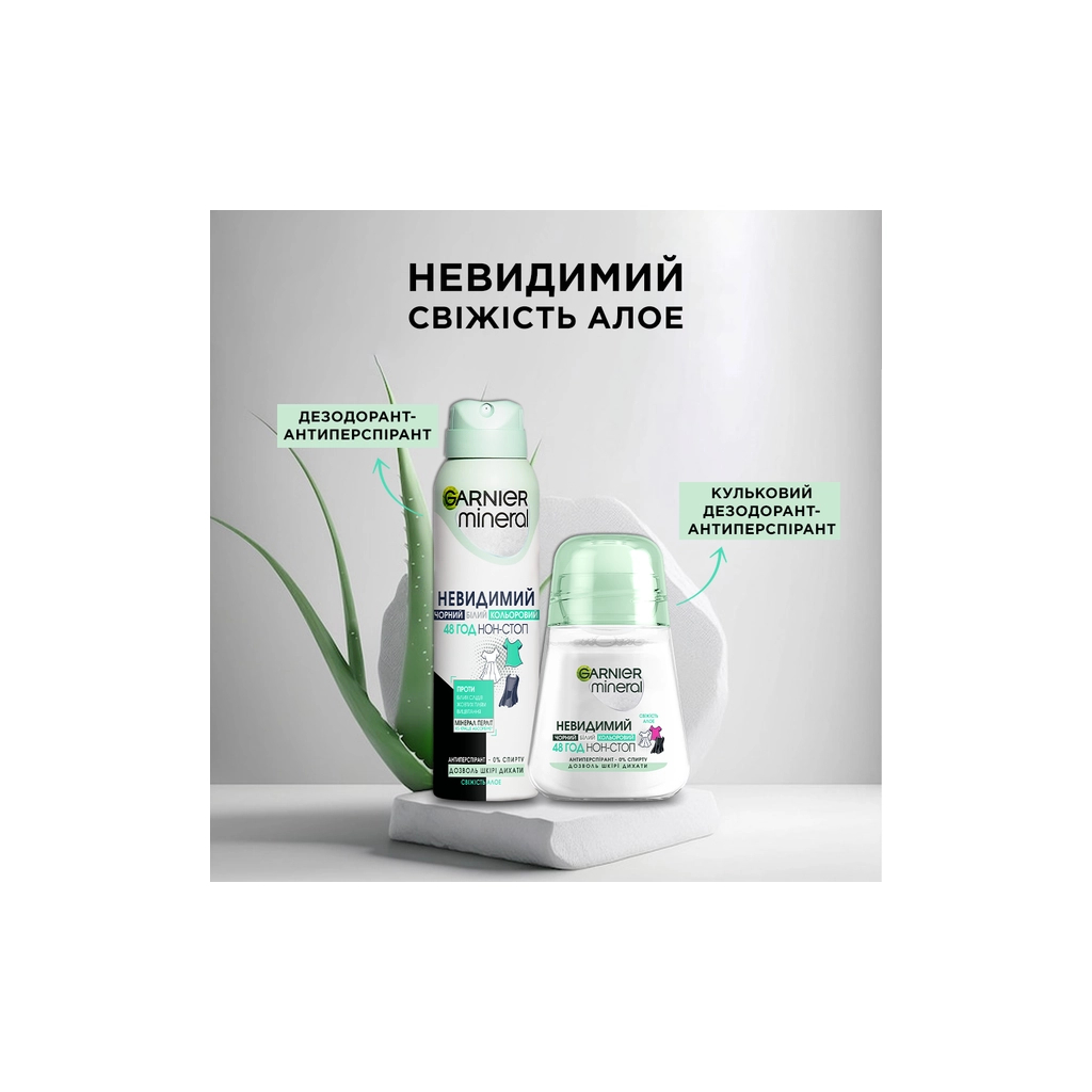 Антиперспірант Garnier Mineral Невидимий Свіжість Алое роликовий 50 мл (3600541414020) - изображение 6