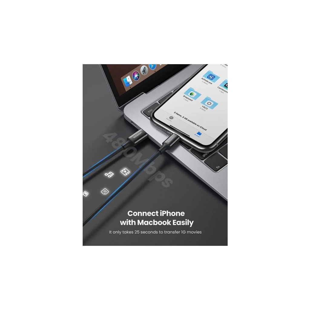 Дата кабель USB-C to Lightning 2.0m 3A US171 black UGREEN (60752) - зображення 2