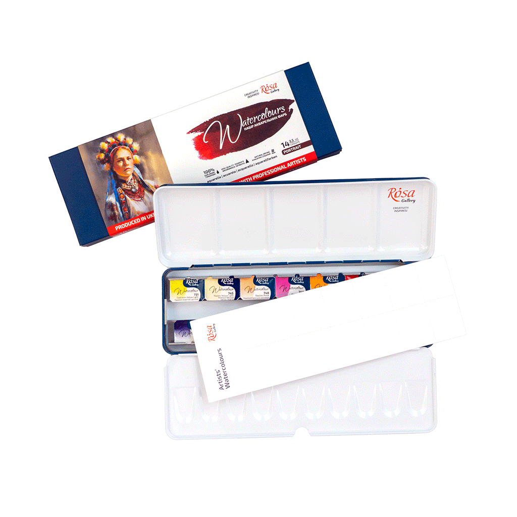 Акварельні фарби Rosa Gallery Portrait, в металевому пеналі, 14 кол., кювета (4823098539766) - изображение 6