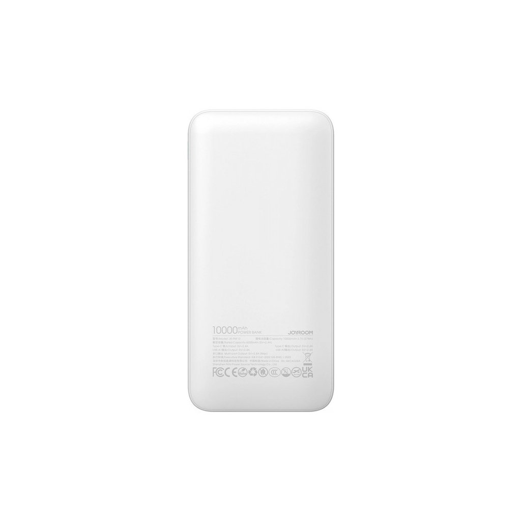 Батарея універсальна JOYROOM 10000mAh 12W QC, 2xUSB-A, USB-C In/Out White (JR-PBF12) - picture 4