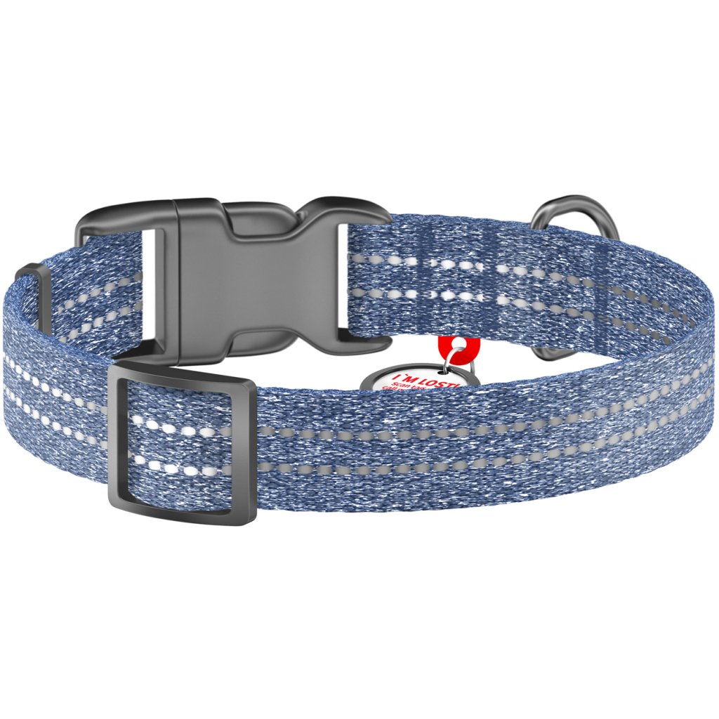 Нашийник для тварин WAUDOG Re-cotton з QR паспортом світловідбивний Ш 25 мм Д 37-58 см синій (029412) - зображення 2