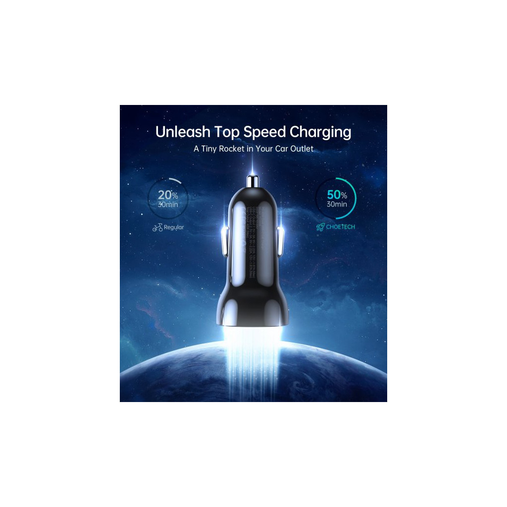 Зарядний пристрій Choetech car 2хUSB-C 40W PD black (TC0008-BK) - зображення 4
