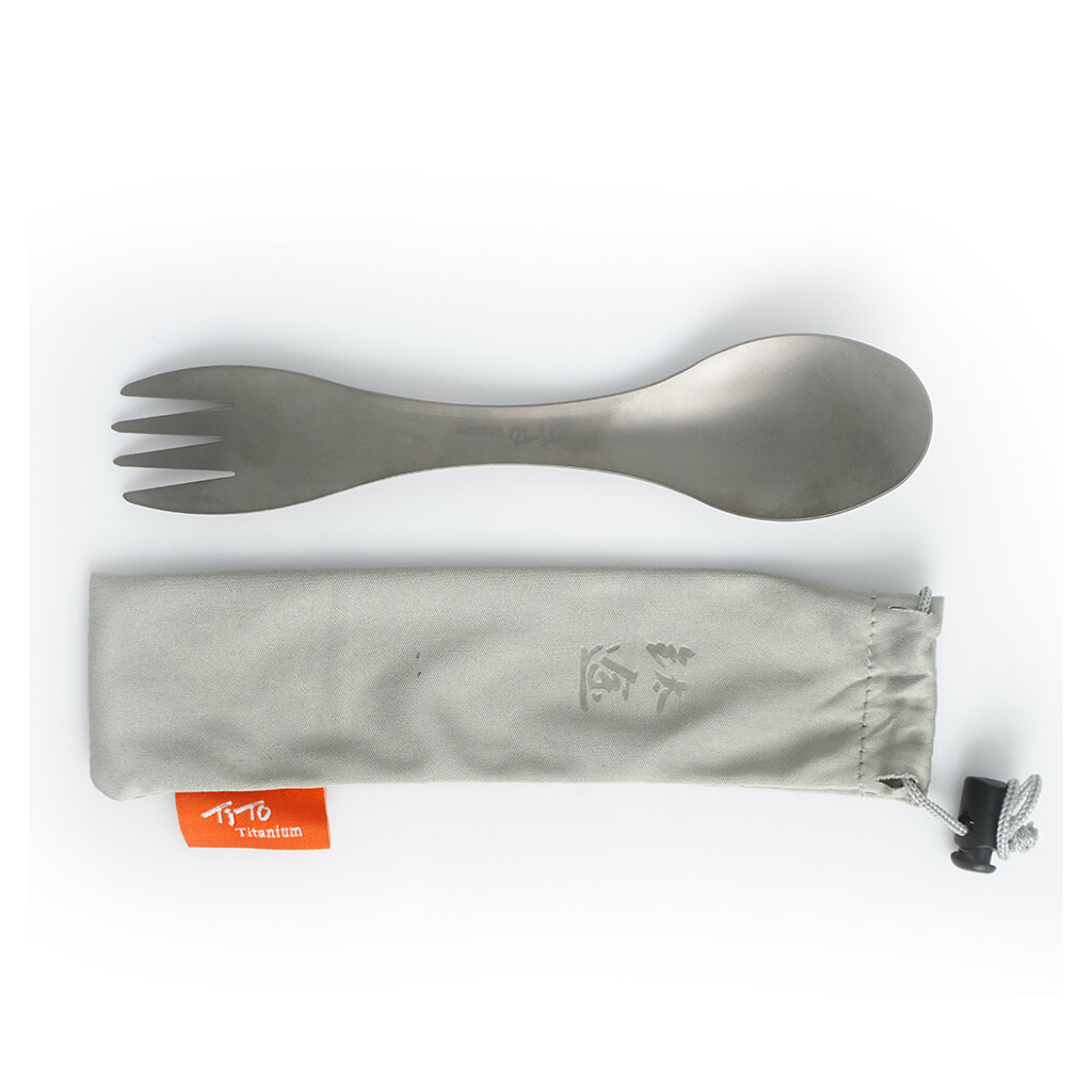 Ложка-виделка туристична TiTo Titanium 2 в 1 з мішечком Grey (SPK2B1-GRkit) - зображення 1