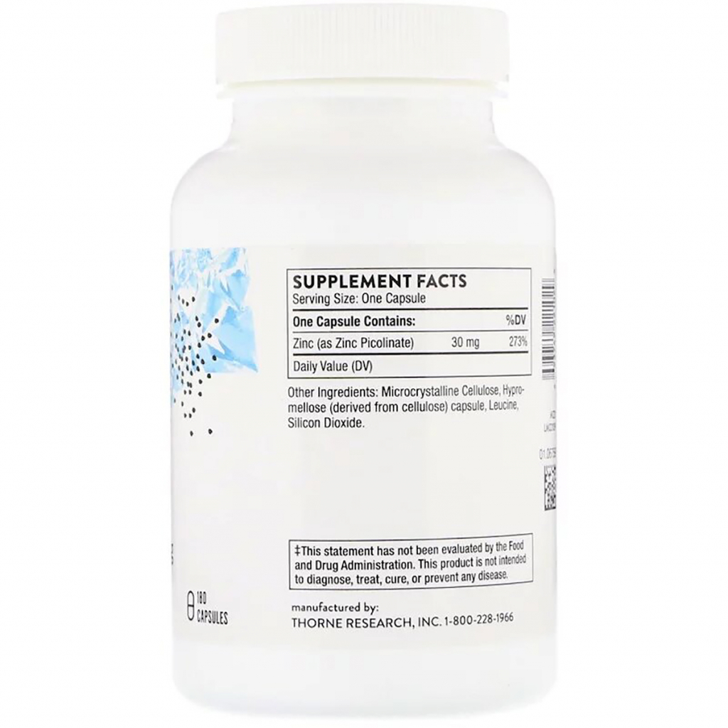 Мінерали Thorne Research Цинк Пиколинат, Zinc Picolinate, 30 mg, 180 капсул (THR-22102) - зображення 2