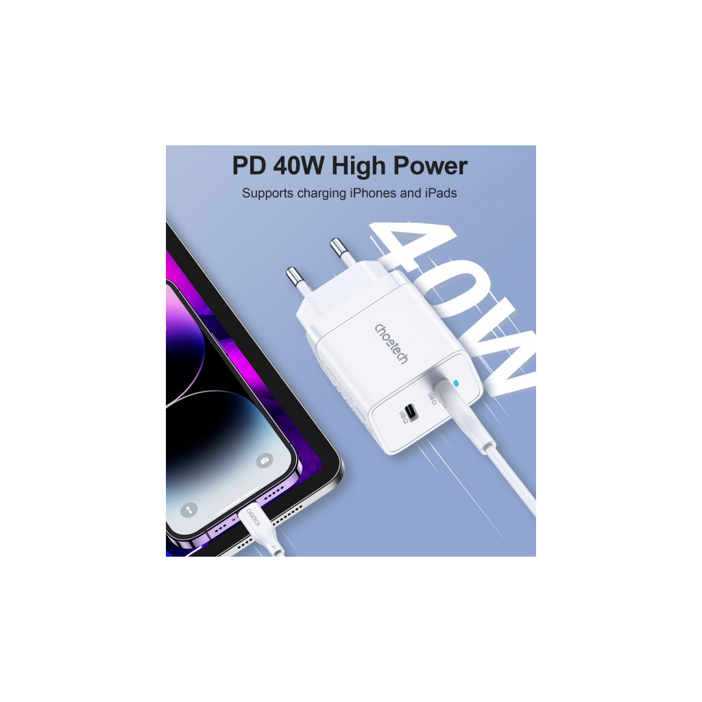 Зарядний пристрій Choetech 2xUSB-C 40W PD/QC/PPS (Q5006-EU-WH) - зображення 6