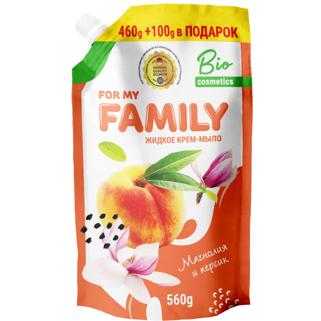 Рідке мило Family 2K Магнолія та персик 560 г (4260637721501) - зображення 1