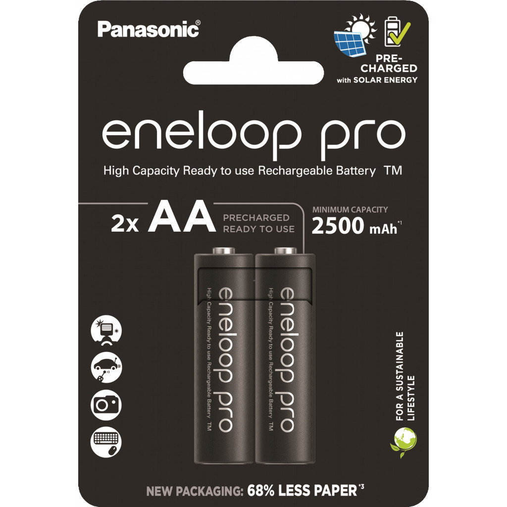 Акумулятор Panasonic AA Eneloop 2500mAh Pro NI-MH * 2 (BK-3HCDE/2CP) - зображення 1