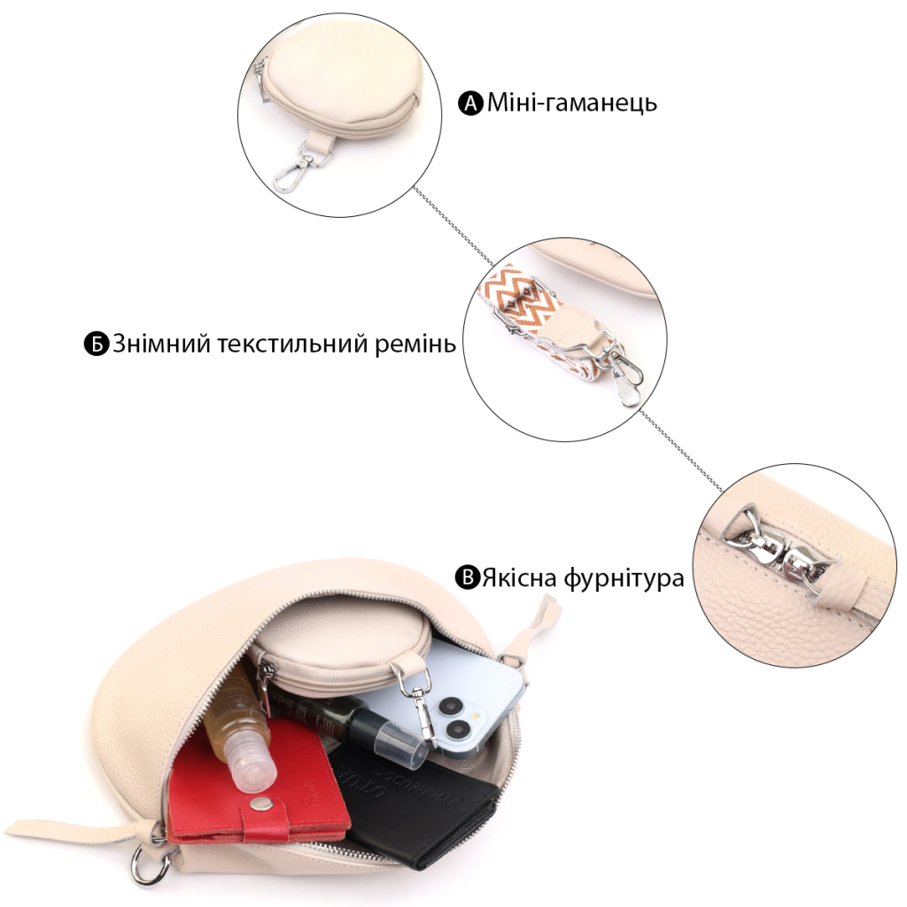 Сумка Vintage Шкіряна жіноча через плече з міні гаманцем Біла (22664) - зображення 4