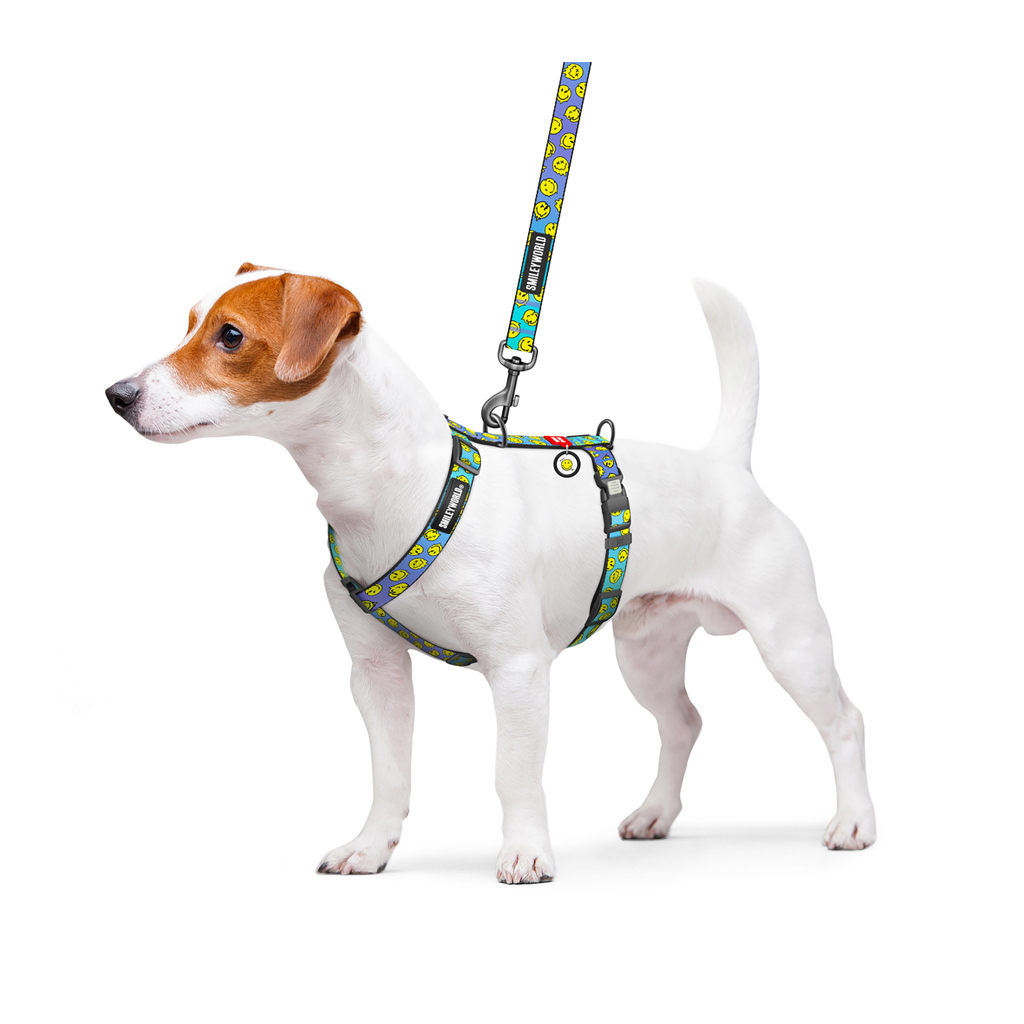 Шлея для собак WAUDOG Nylon анатомічна H-подібна з QR-паспортом "Смайли на блакитному" пластиковий фастекс, XL (346-0182) - зображення 3