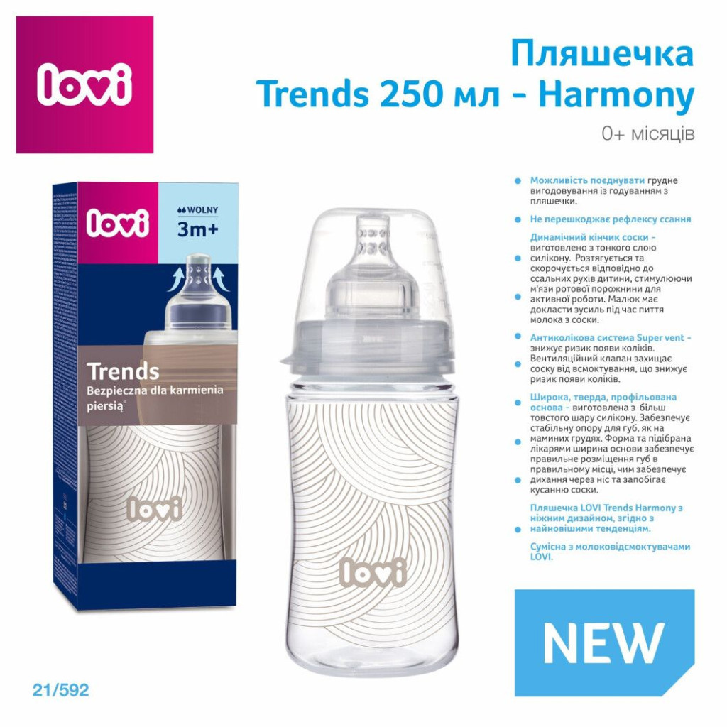 Пляшечка для годування Lovi Trends 250 мл - Harmony (21/592) - изображение 2