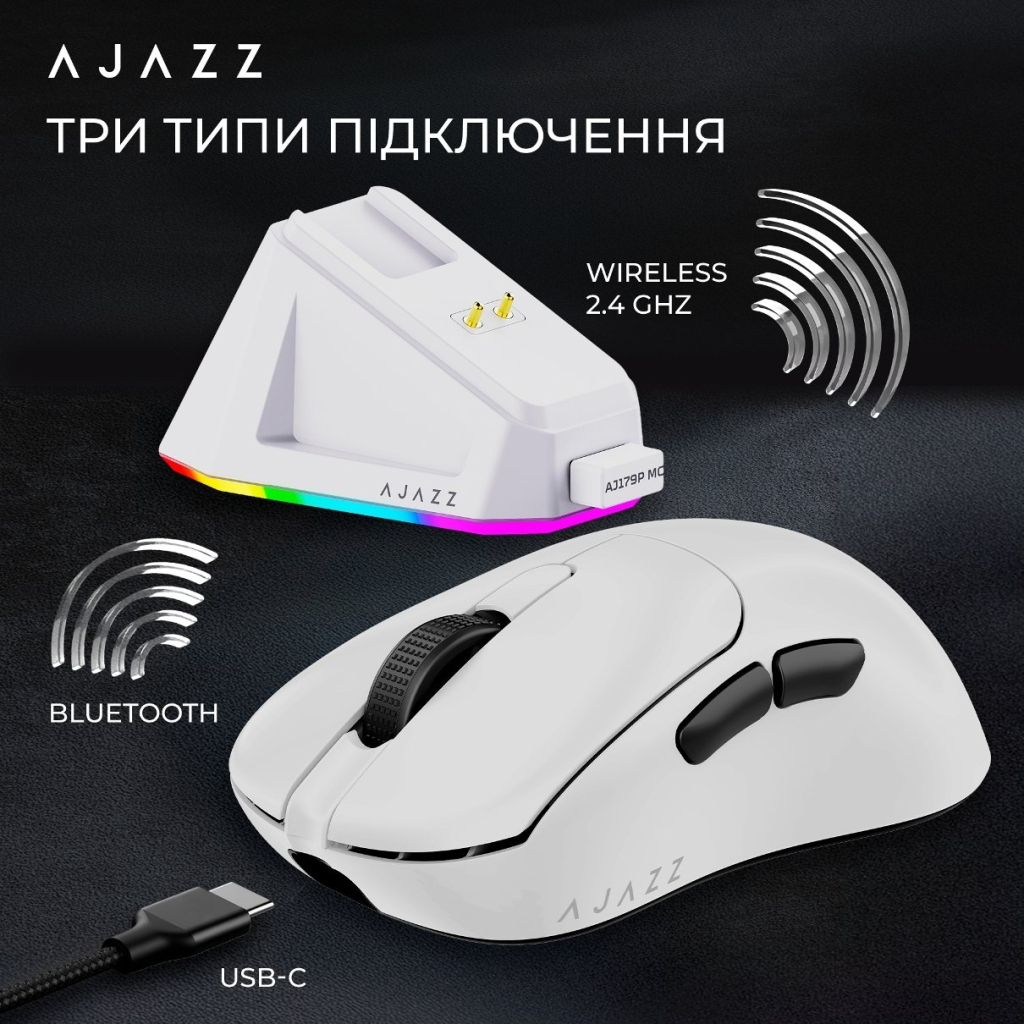 Мишка Ajazz AJ179P MC Charging Dock Wireless/Bluetooth/USB White (AJ179P-MC-W) - зображення 7
