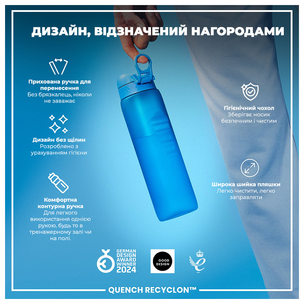 Пляшка для води ION8 OneTouch 1000 мл BPA Free, Blue (I8RF1000BLU) - зображення 4