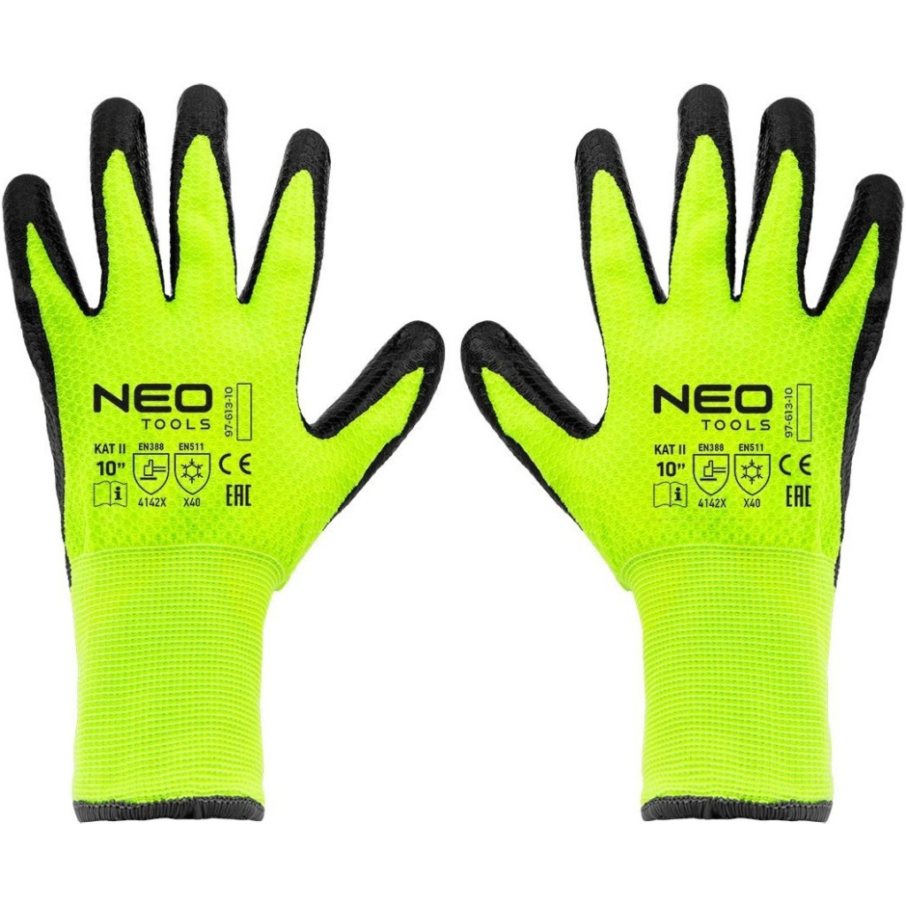 Захисні рукавиці Neo Tools утеплені, латексне покриття, поліестер, р.10, зелено чорні (97-613-10) - зображення 6