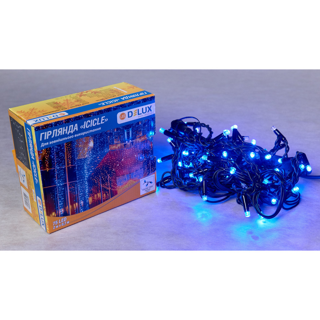 Гірлянда Delux ICICLE 75 LED 2 x 0.7 м IP44 EN Синій/черный (90016593) - зображення 2